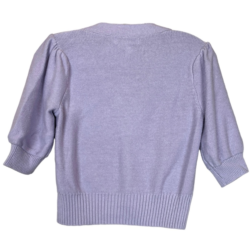Hooked Up by IOT Macy’s Lilac Purple Floral Short Sleeve Knit Cardigan size XS - Picture 2 of 4